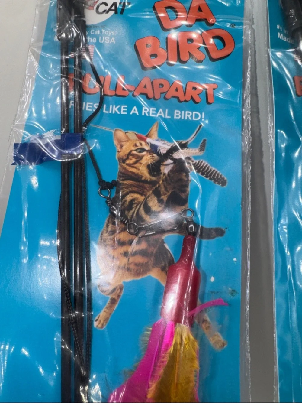 GO CAT DA BIRD FEATHER WAND ROD INTERACTIVE TEASER TOYS 36” NIP 1 pink 1 yellow